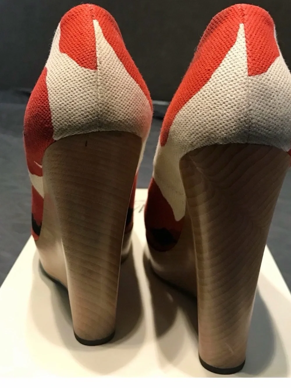 Yves Saint Laurent Red White and Black Floral Canvas Wedge Pumps